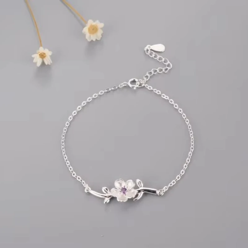 Personality New Art 925 Sterling Silver Jewelry Female cherry blossom tree branches High-quality Popular Bracelet