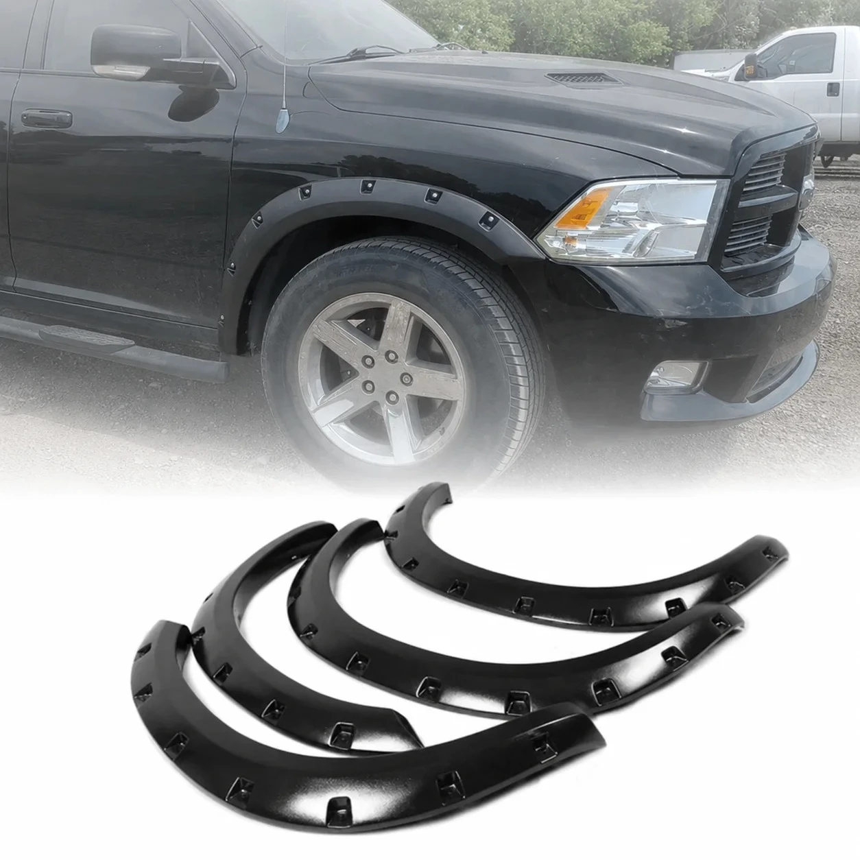 Wheel Arch Flares 2009-2017 for Dodge Ram 1500 Textured  Pocket Rivet Wheel Arch Mud Guards Offroad Pickup Truck Protector 4PCS