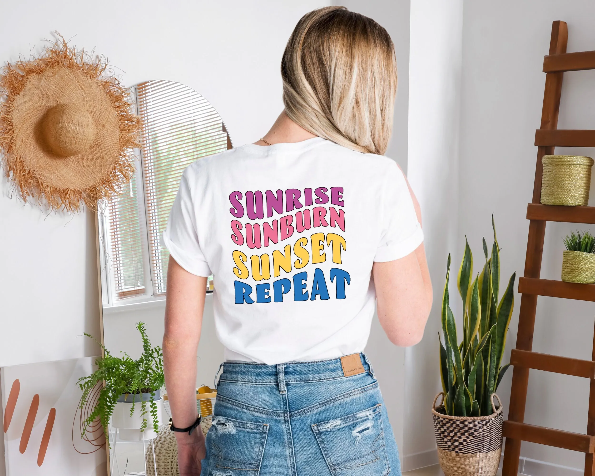 Sunrise Sunburn Sunset Repeat T Shirt Summer Beact Beach Life Hello Vibes Spring