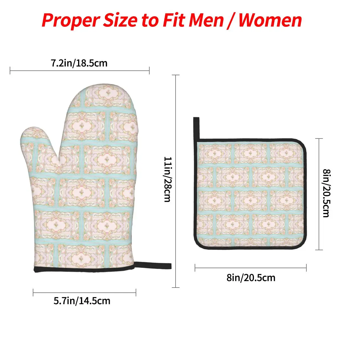 French Rococo Floral Watercolor Panel Oven Mitts and Pot Holder Sets of 4 for Baking Cooking BBQ Resistant Non-Slip Gloves