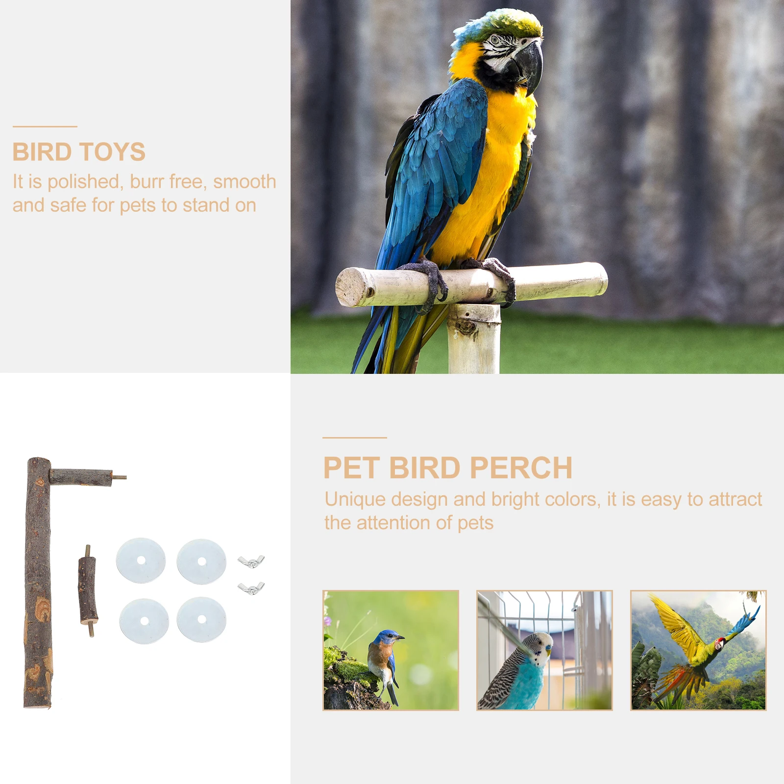 

1 set Parrot Wooden Standing Rod U Shape Perch Stick Bird Cage Accessory Durable Bite Resistant Smooth Surface Pet Play Decor