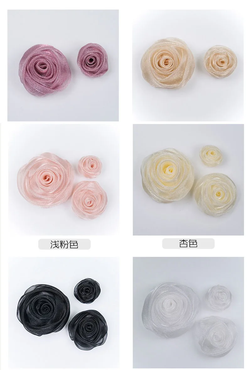 5 Stück 3cm Organza Schneerosen-Köpfe Haarschmuck Partydekoration Kleine Blumen DIY Handgemachtes Kleidungszubehör Kostümdesign – Detail 7