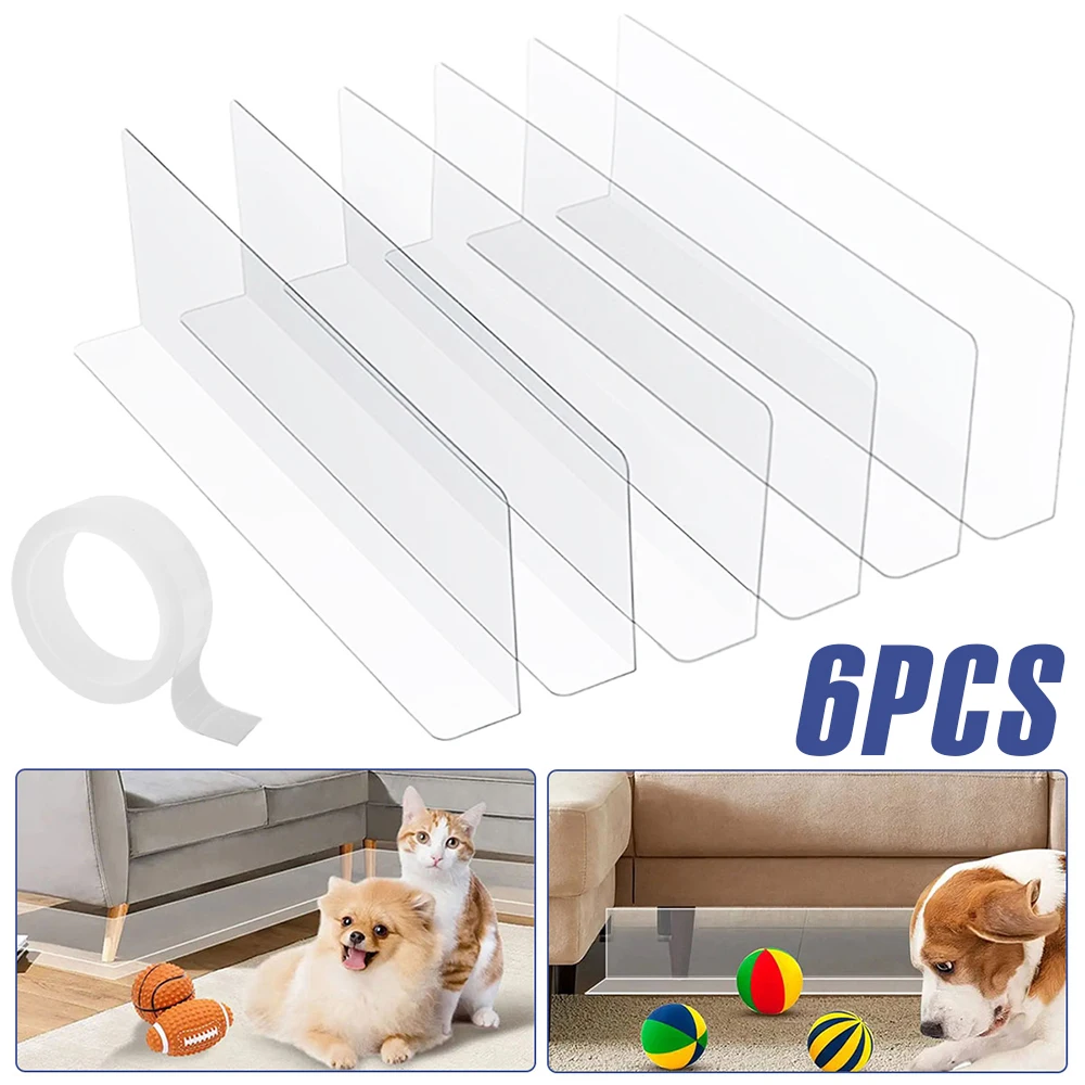 7Pcs Clear Under Couch Blocker L-Shape Pet Barrier Blocker with Adhesive PVC Transparent  Waterproof Toy Blocker for Bed Sofa