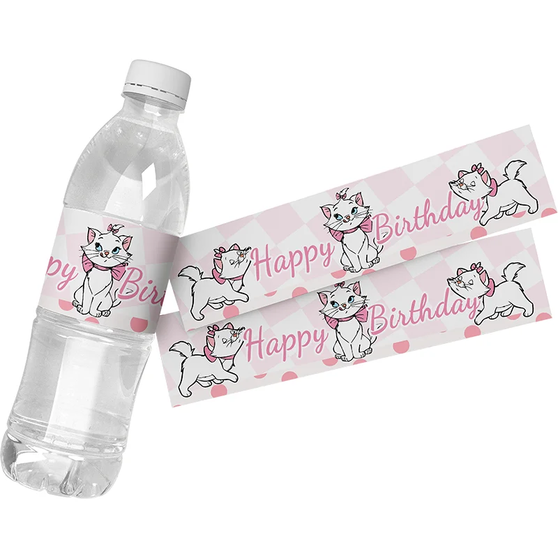 6pcs The Aristocats Marie Cat Water Bottle Labels Stickers Wrappers Kids Birthday Party Supplies Decorations Baby Shower