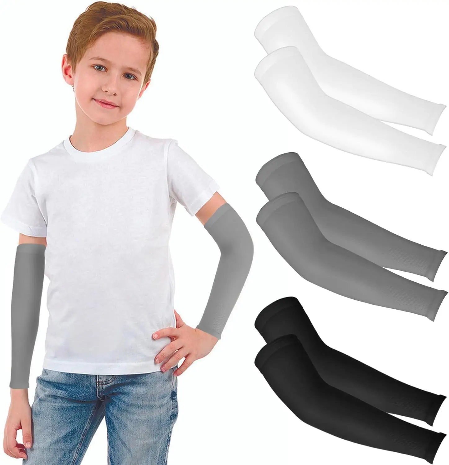 

3 Pairs Kids Arm Sleeves, UPF 50+ Sun Protection, Cooling Compression for Sports