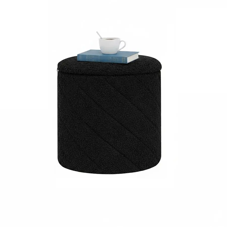 

FSOBEIIALEO Ottoman with Stroage, Boucle Round Storage Ottoman with Tray,Foot Rest Stool for Dorm Room, Living Room Black, 12.99