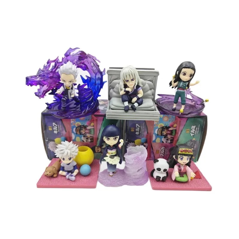 6 pçs anime leorio caçador boneca ilusumi zoldyck killua gon freecss figura kurapika figura modelo pvc ornamentos brinquedos