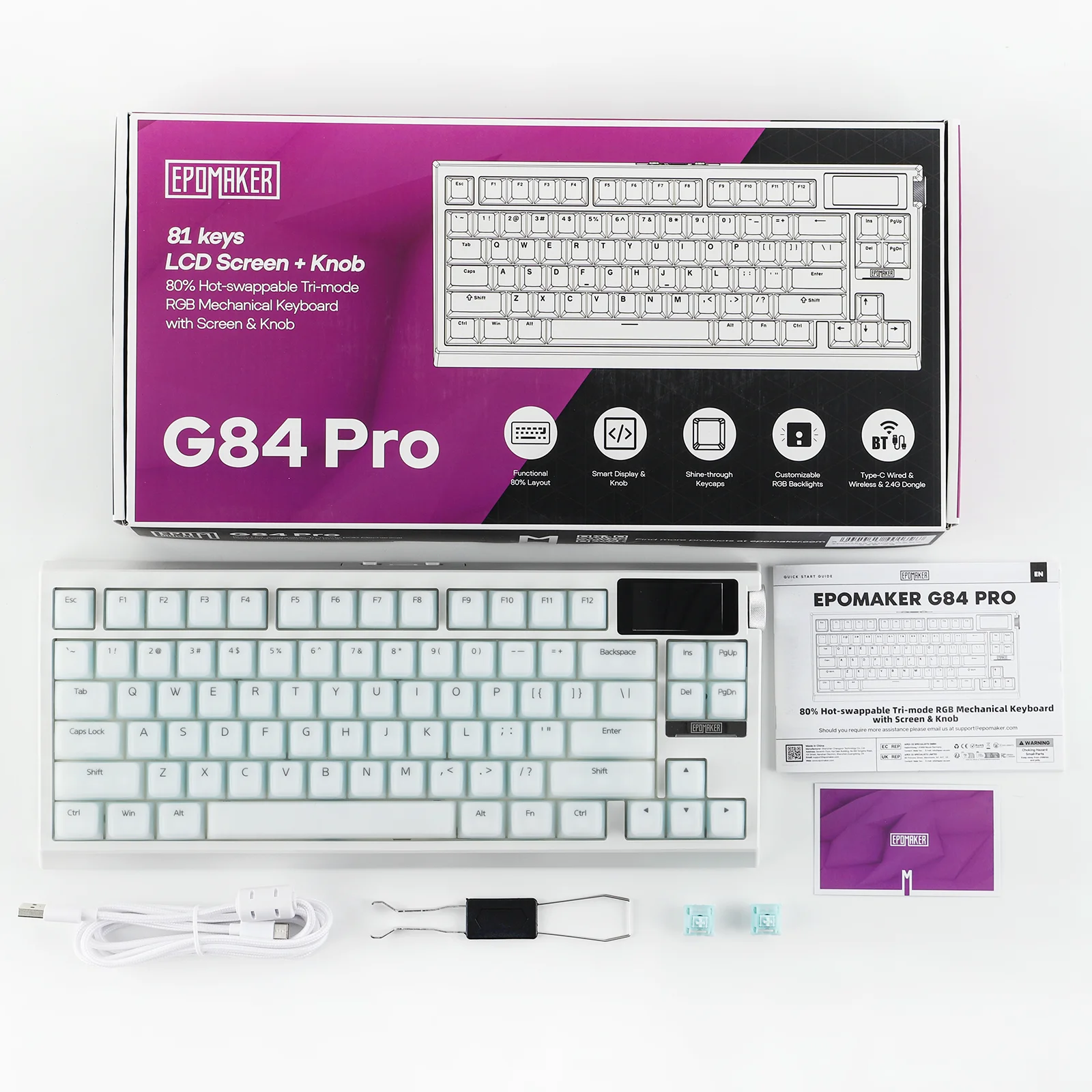 EPOMAKER G84 PRO 80% QWERTY ANSI USレイアウト 有線/Bluetooth/2.4