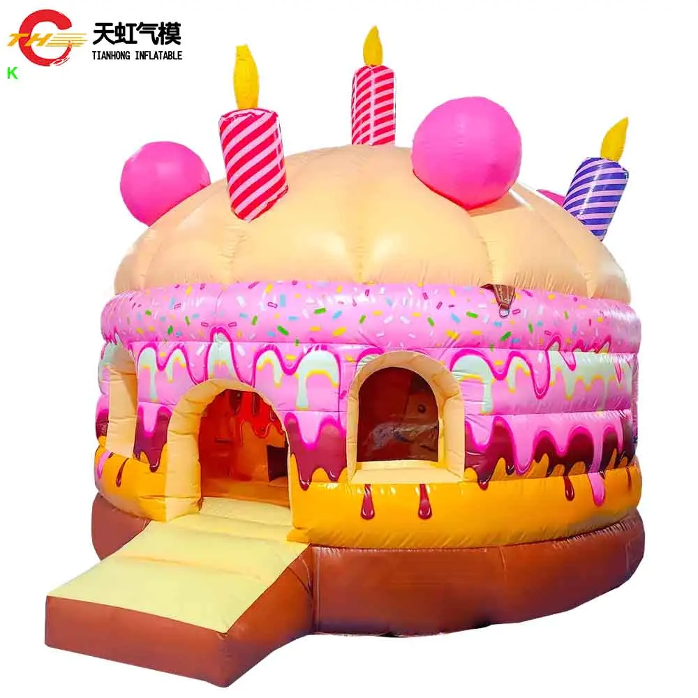 Navio rápido 13*13ft casa de salto inflável bolo de aniversário tema castelo inflável trampolim com ventilador grátis