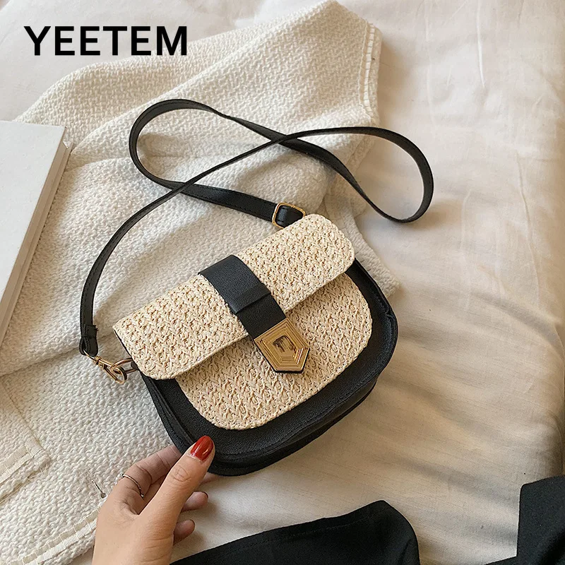 

Summer Straw Shoulder Bag Bohemia Woven Women's New Fashion Simple Boho Flap Crossbody Saddle Beach Bag