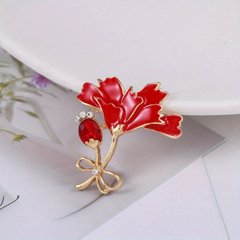 Women's Novelty Enamel Oil Drop Flower Brooch Anti-glare Small Red Flower Pin Female Corsage with Accessories