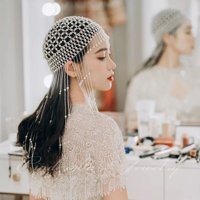Bohemian tassel imitation pearl headpiece stage runway party fashionable women's headwear jewelry