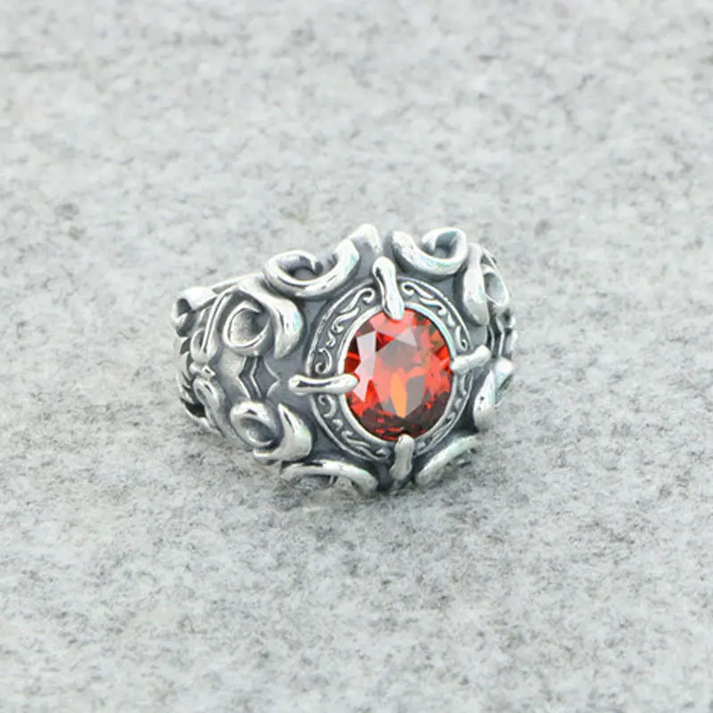 

European and American punk style ruby silver index finger ring male Dominant Gentleman Style Sterling Silver Vintage Ring Person