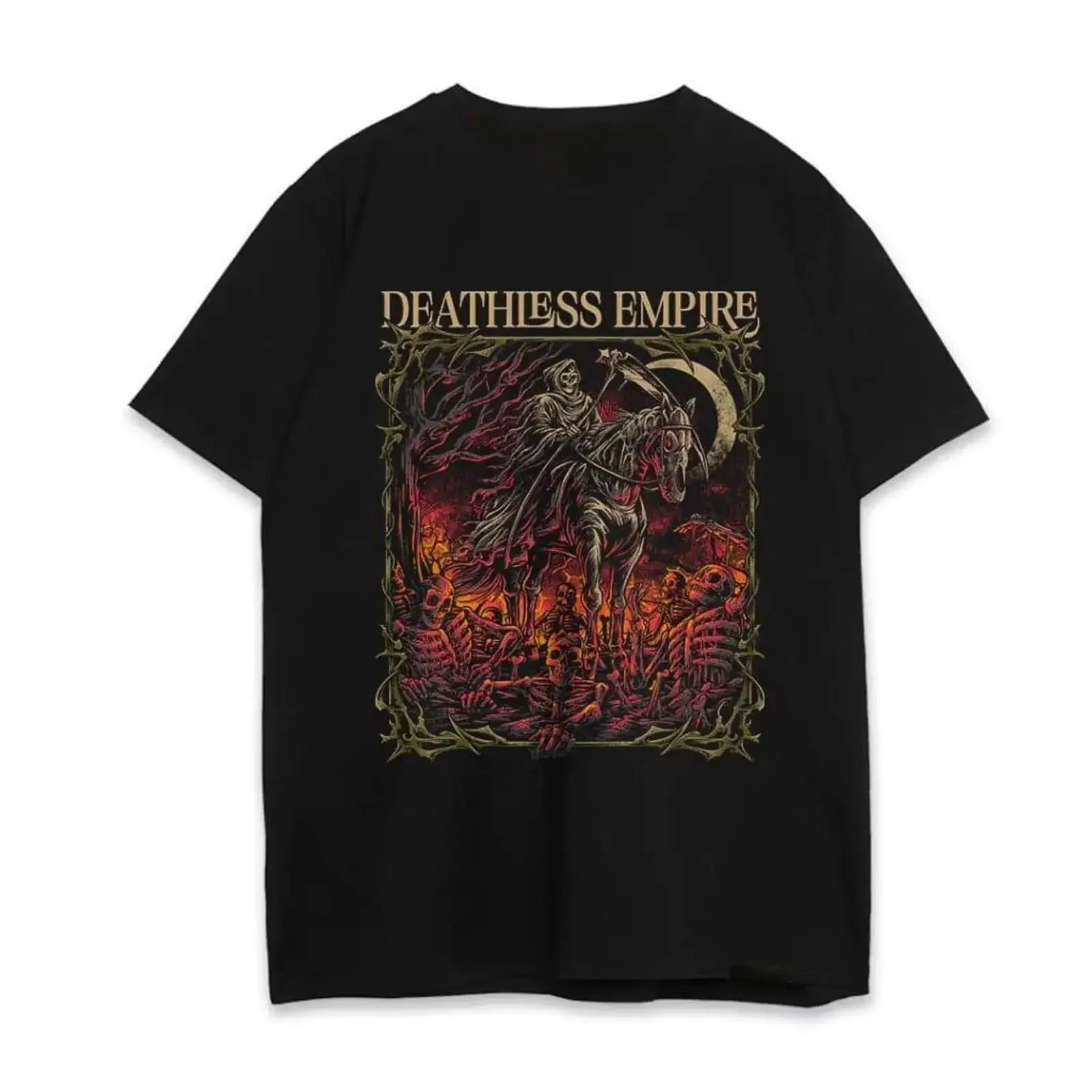Deathless Empire T Shirt Grim Reaper Riding Horse Gothic Metal Dark Fantasy Size S 4XL vintage Washed Stylish Casual Versatile