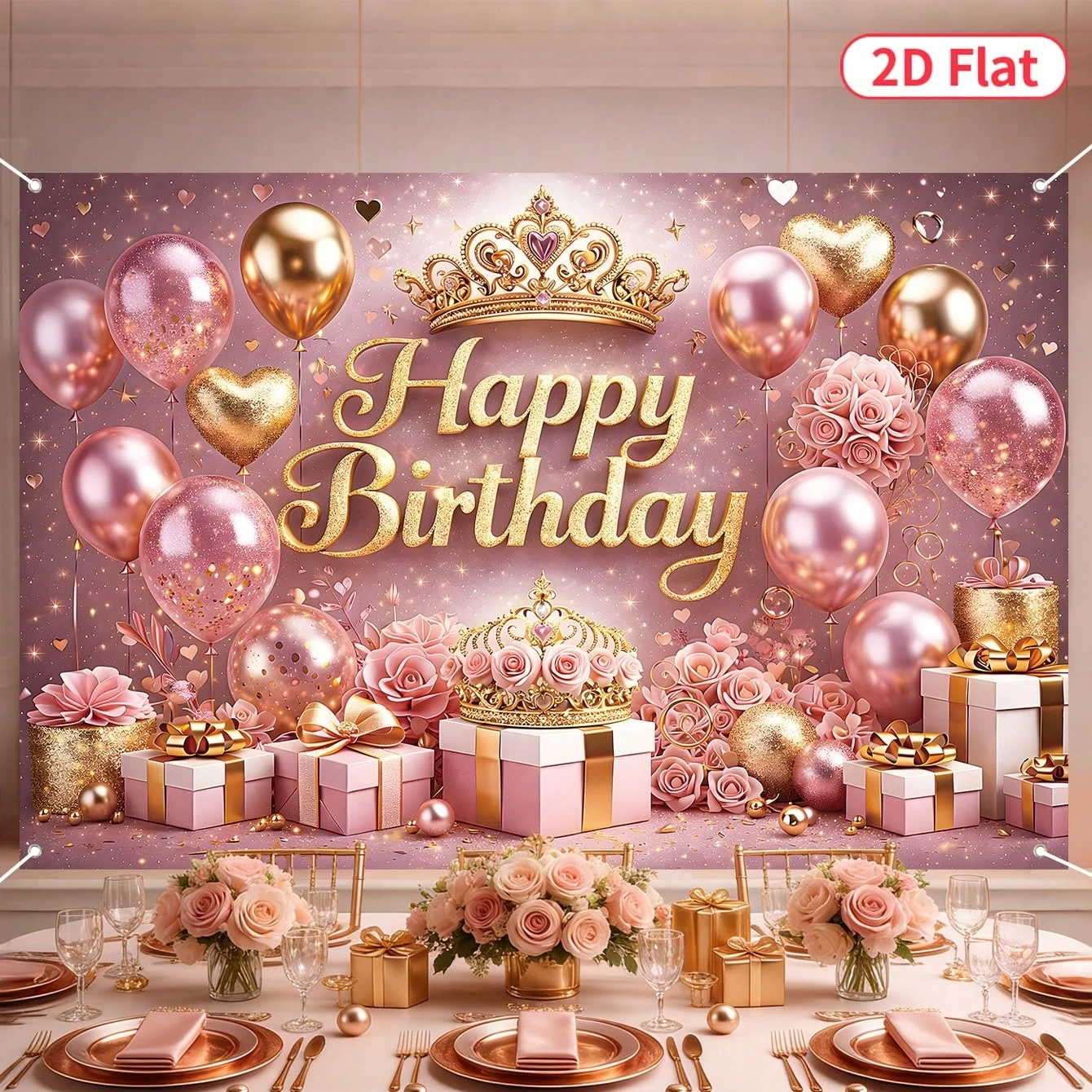 1Pcs Rose Gold Birthday Backdrop Crown Balloon Happy Birthday Party Decoration