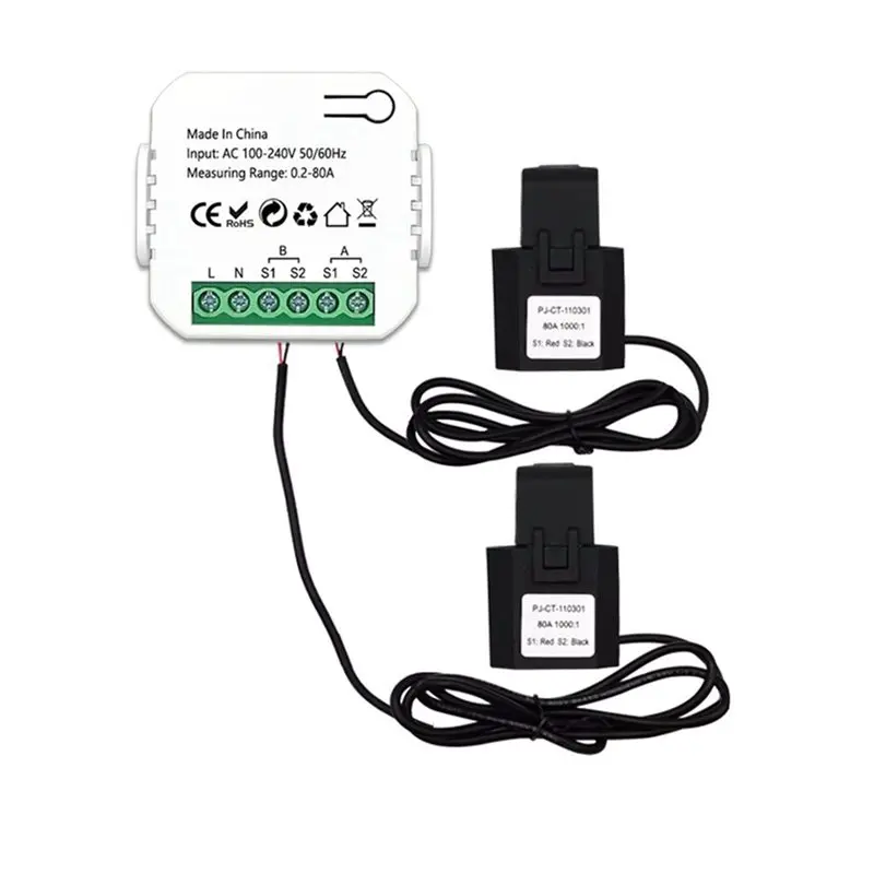 ABKQ-3X Tuya Smart Zigbee Energy Meter 2 Way Bidirectional With Current Sensor Clamp App Monitor Power 100-240VAC,2 Channels