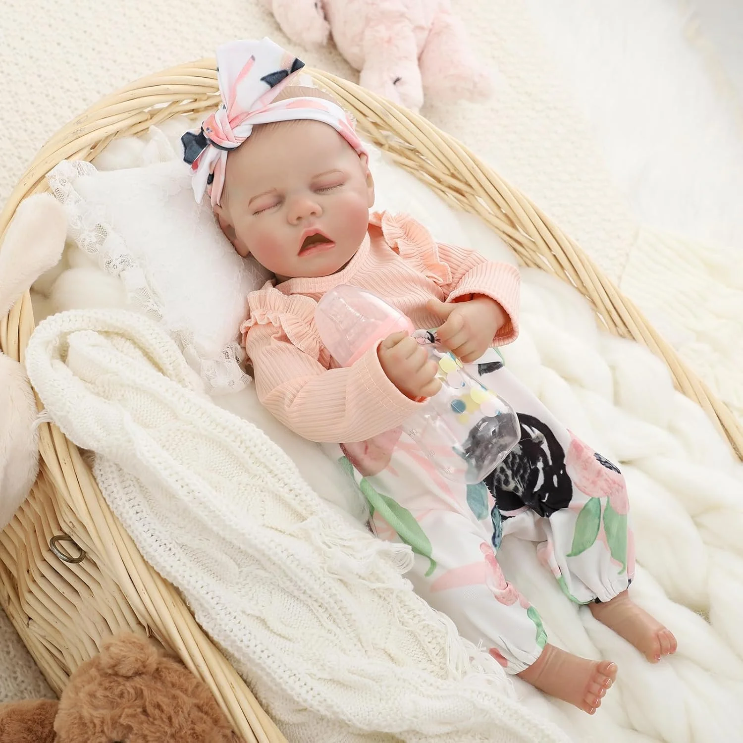 Muñeca Reborn de vinilo de edición rara de 18 pulgadas |   Traje naranja |   Lindo estado durmiente |   Chupar el dedo posable |   Características realistas