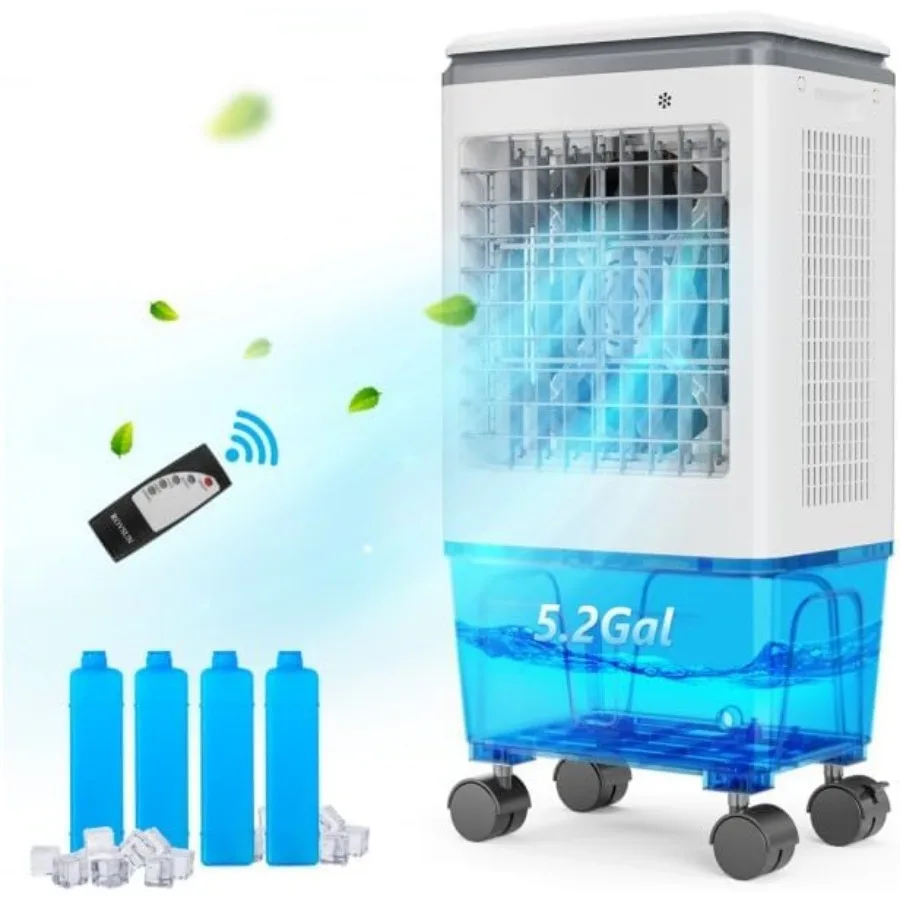 

ROVSUN 1400CFM Evaporative Air Cooler with 5.2 Gal Water Tank and 4 Ice Packs for Indoor Patio Garage Use Portable Swamp Cooler