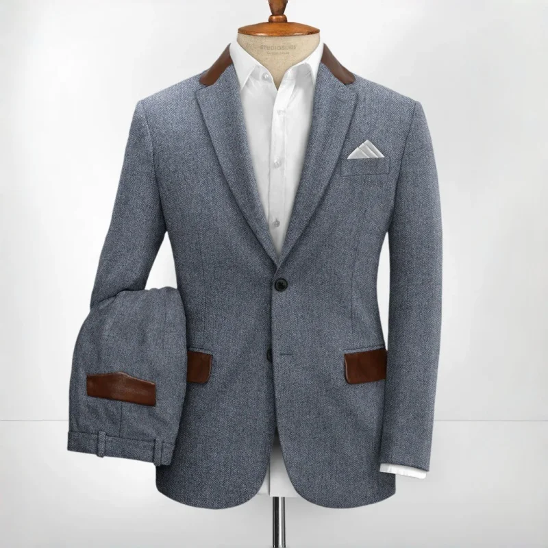 

Толстая мужская куртка с узором «елочка», брюки, костюм из двух предметов, облегающий деловой костюм с 2 пуговицами, наряд для банкетов, вечеринок, рождественских свадеб