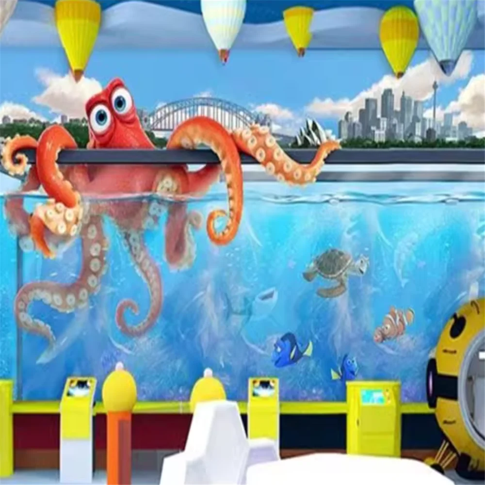 Papel pintado personalizado del mundo submarino del océano de dibujos animados para habitación de niños, mural de fondo de piscina, papel de pared de tienda para madre y bebé