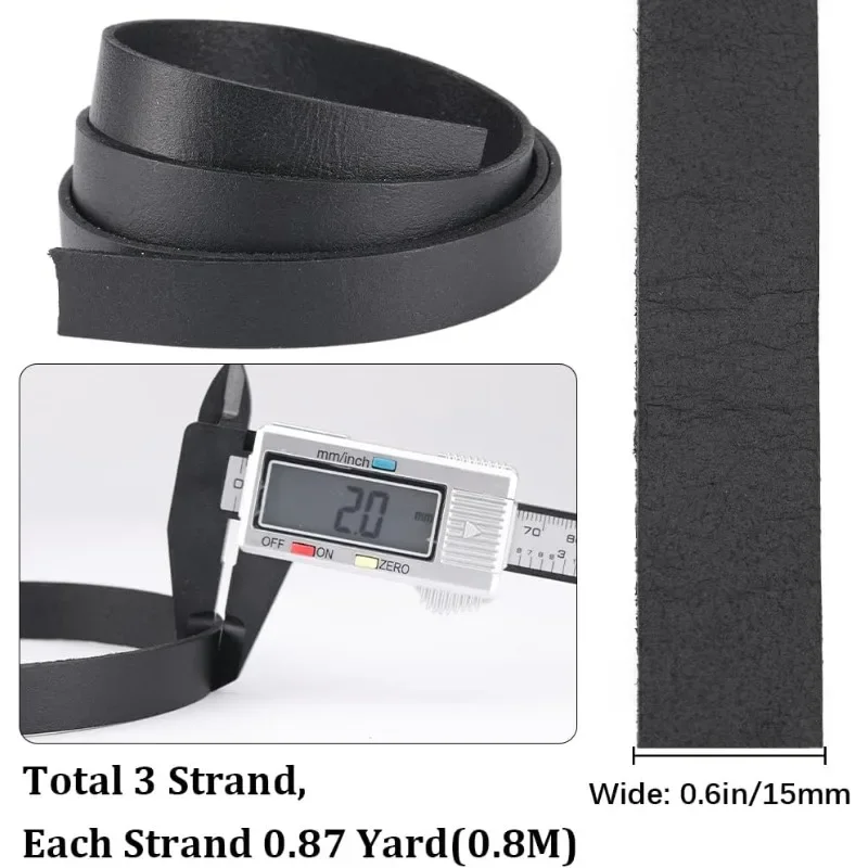 3 Roll 15mm Wide Flat Leather Cord Genuine Leather Strip 2mm Thick Black Leather Strap Cowhide String Braiding Thread Rope