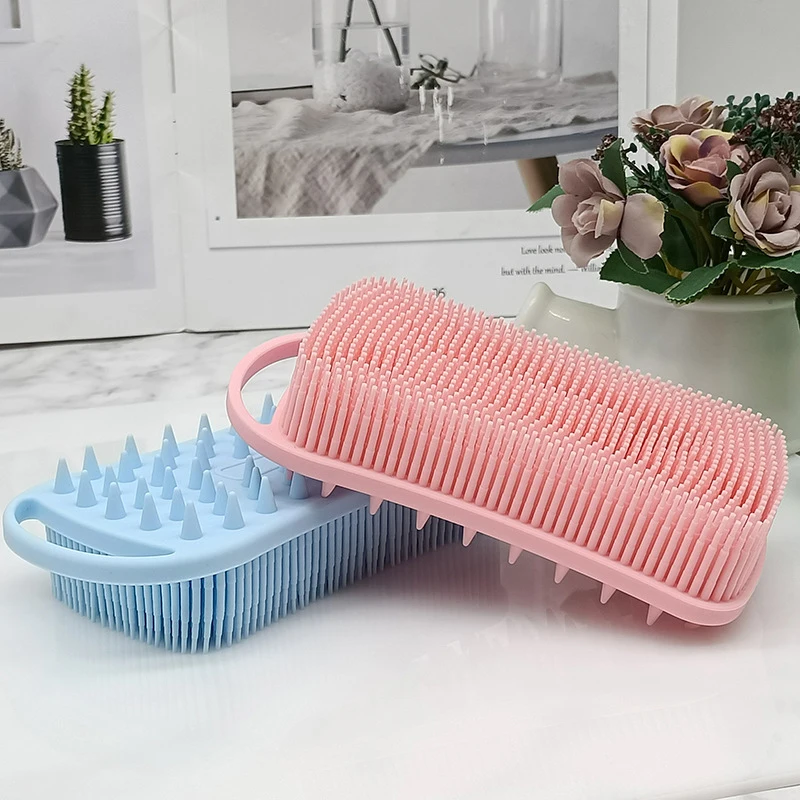 2 In 1 Silicone Shower Brush Scrubber Soft Scalp Massager Shampoo Brush Double-Sided Body Brush Foam Skin Clean Tool