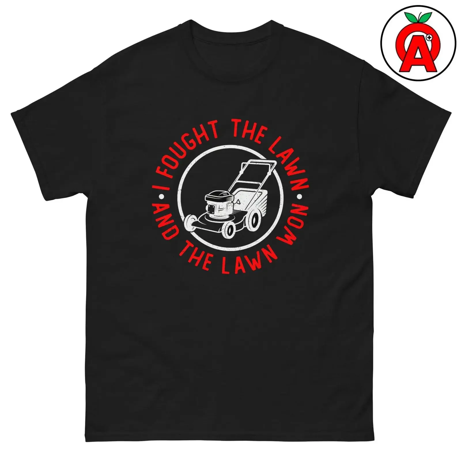 I Fought The Lawn And Won Funny Mower T Shirt Cotton Crew Neck Yard Work Casual vintage Washed Versatile fashion Unisex