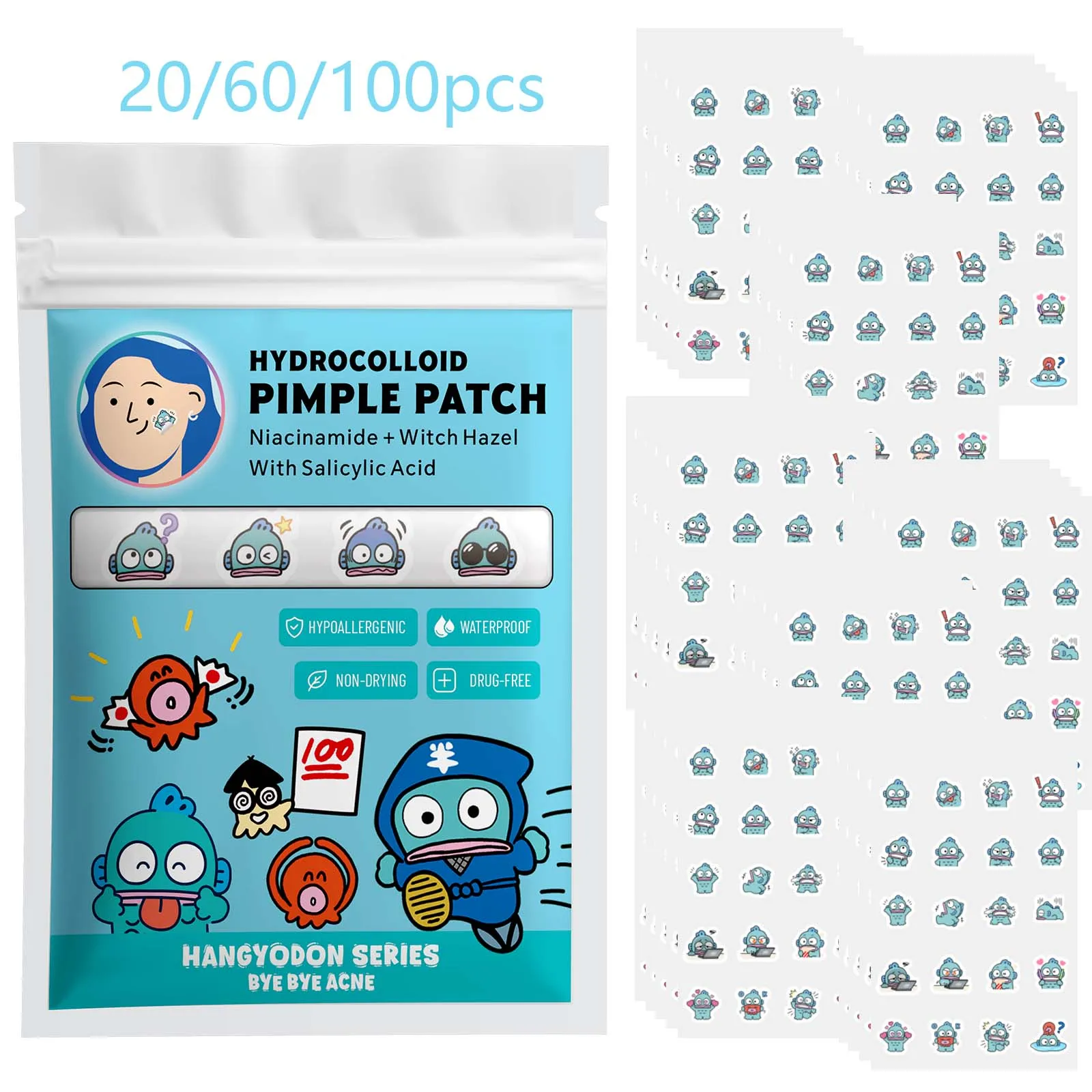 Pimple Patches 20/60/100PCS Hydrocolloid Acne Stickers Facial Blemish Cover with Salicylic Acid and Centella
