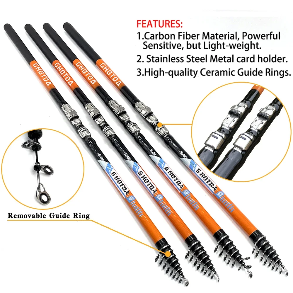 GHOTDA Surf Rod Telescopic Rock Fishing Rod Travel Spinning Power Throw Surfcasting Shore Casting Pole 2.7M/3.6M/4.5M/5.4M/6.3M