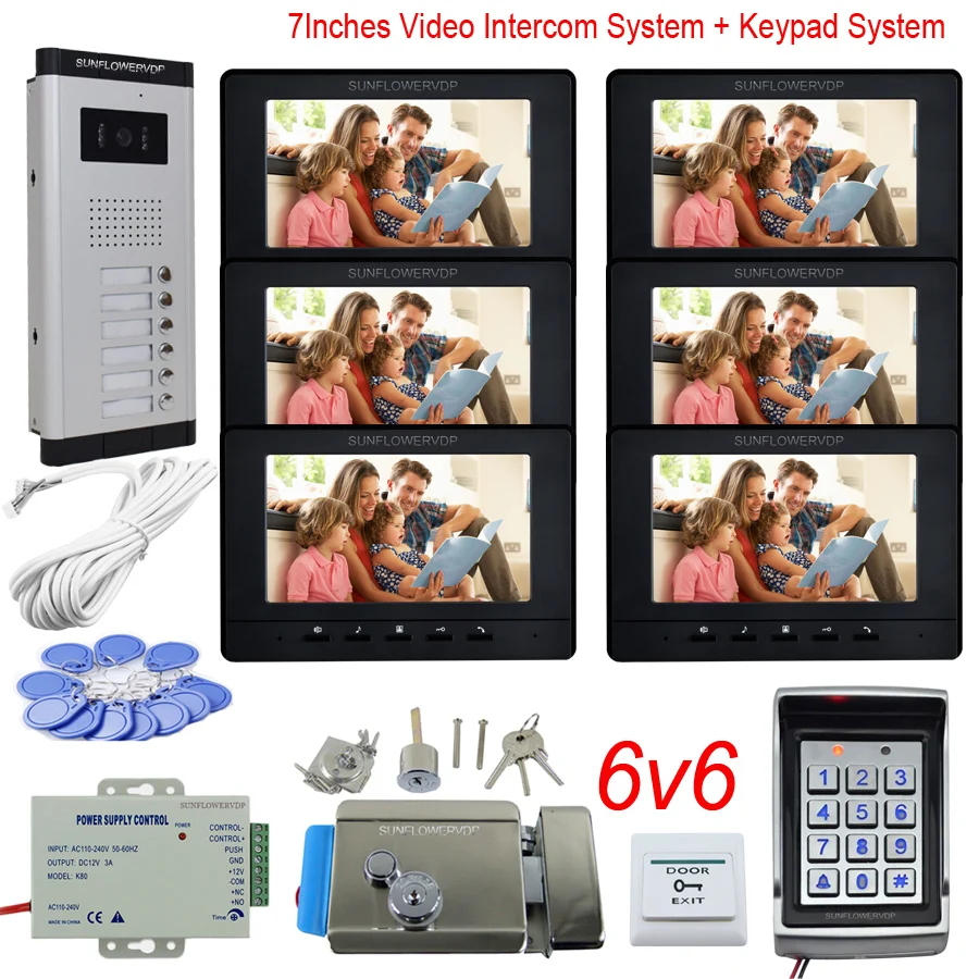 Multi Apartments Video Call Rfid Code Access Control System 3 4 5 6 Buttons Wired Video Intercom 7Inches Monitor With Door Lock