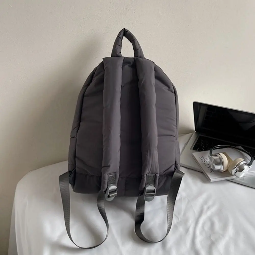

All-match Solid Color Padded Coat Backpack Cloud Pleated Space Cotton Shoulder Bag Nylon Large Capacity Student Schoolbag Travel