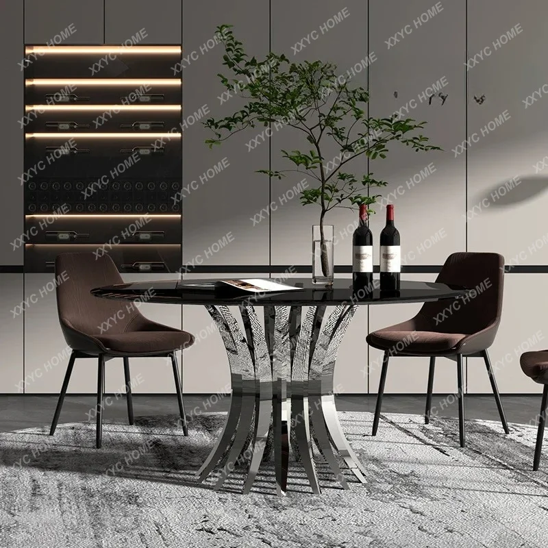A Light luxury tempered glass dining table household modern simple round dining table high-end dining table glass countertop
