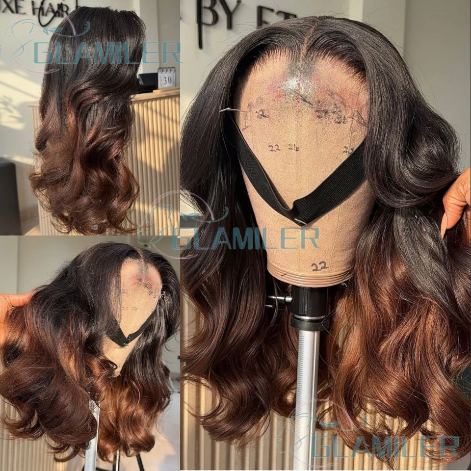 

Elastic Band 13x6/360 Lace Front Wigs Ombre Brown Human Hair 5x5 Silk Top Closure Wigs Bleached Knots With Natural Hairline