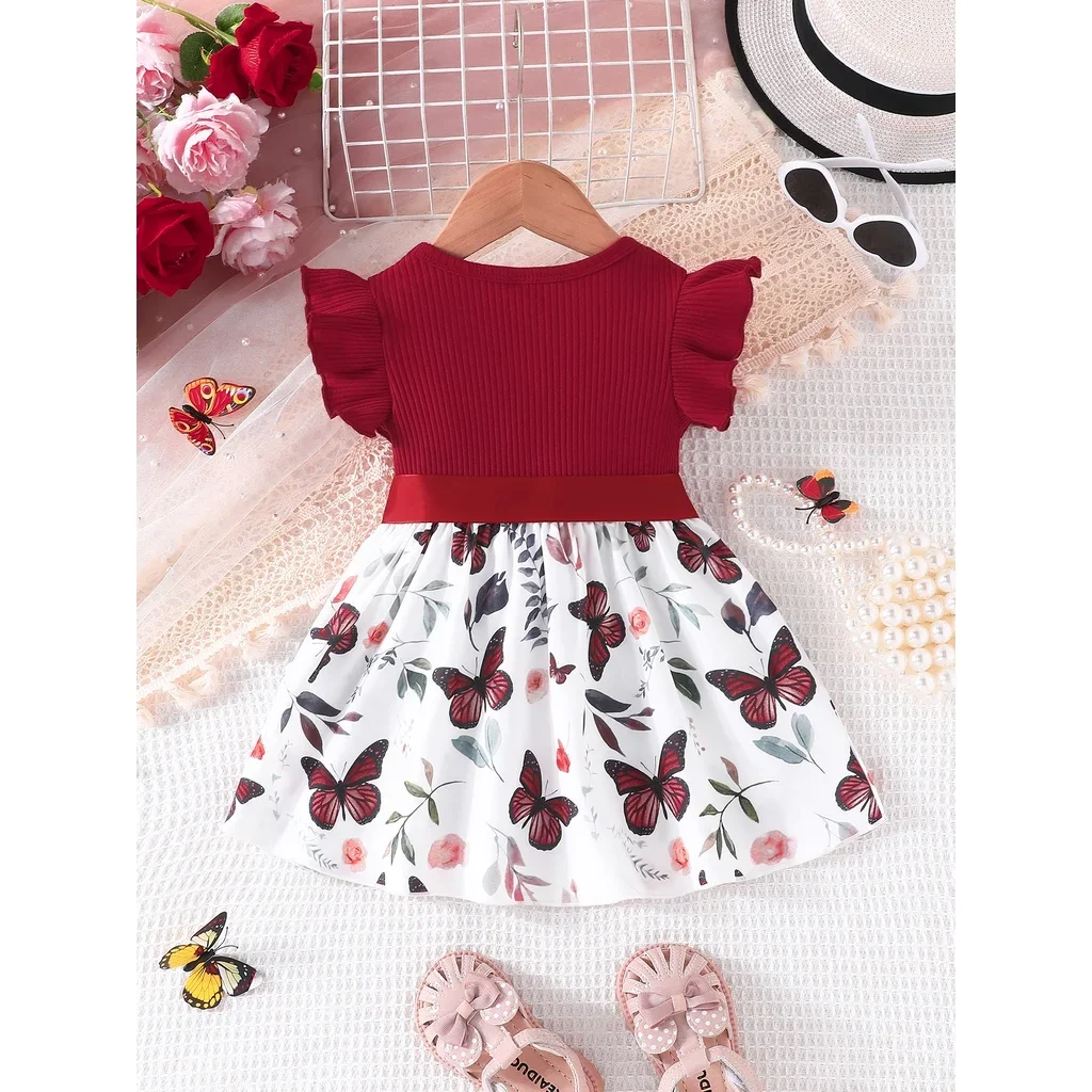 Dress For Kids 6-36 Months Cotton Ruffle Sleeve Cute Butterfly Floral Summer Princess Formal Dresses For Newborn Baby Girl