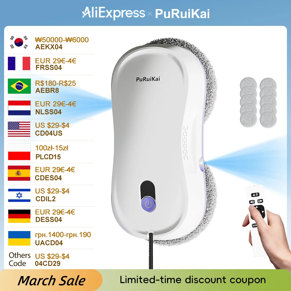 PuRuiKai  Window Cleaning Robot Automatic with Auto Dual Spray 5600Pa Suction Remote Control Edge Detection for Home