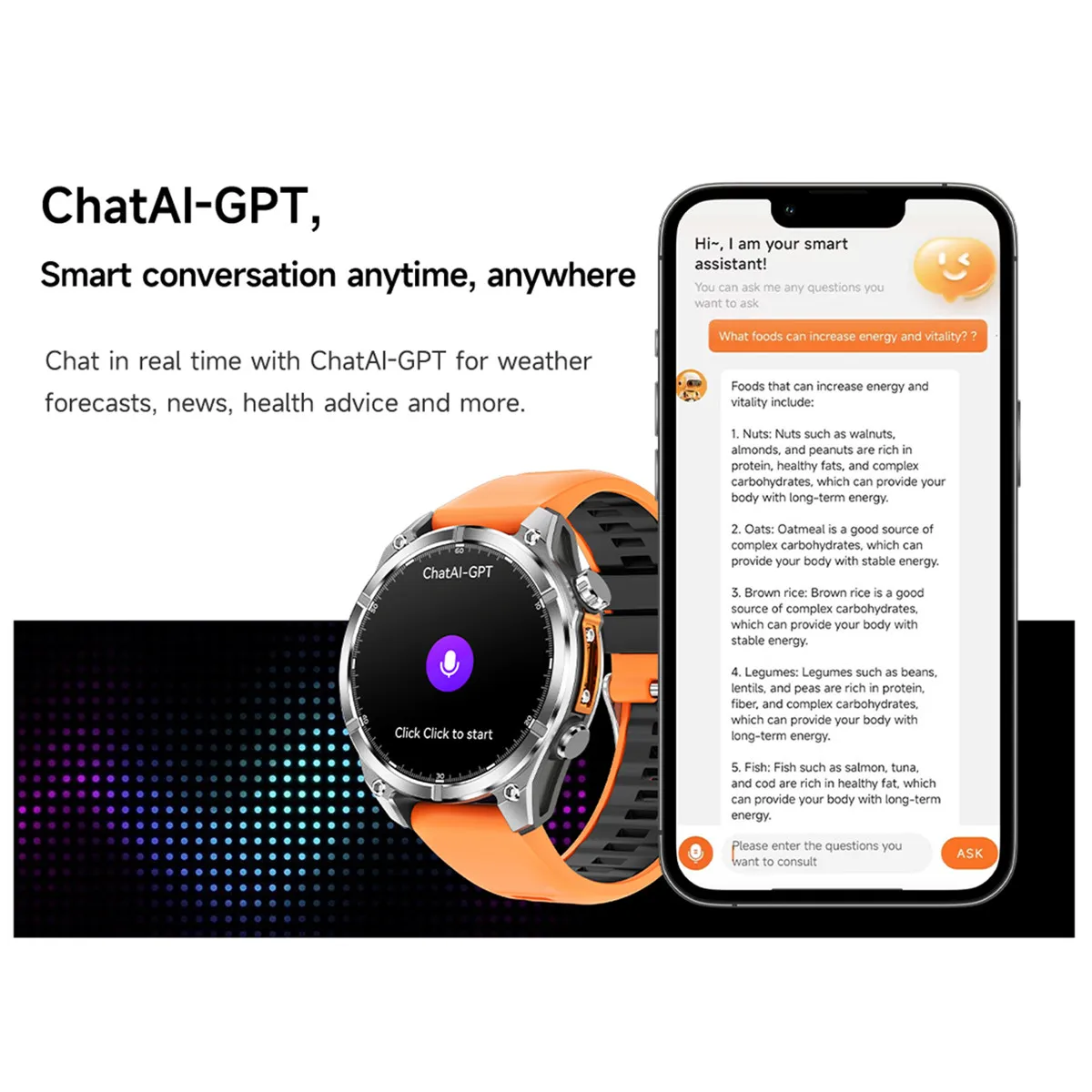 ساعة ذكية رياضية للرجال 1.43 بوصة شاشة Amoled 3ATM إضاءة مقاومة للماء مصباح يدوي بارومتر AI ChatGPT مساعد صوتي Smartwach