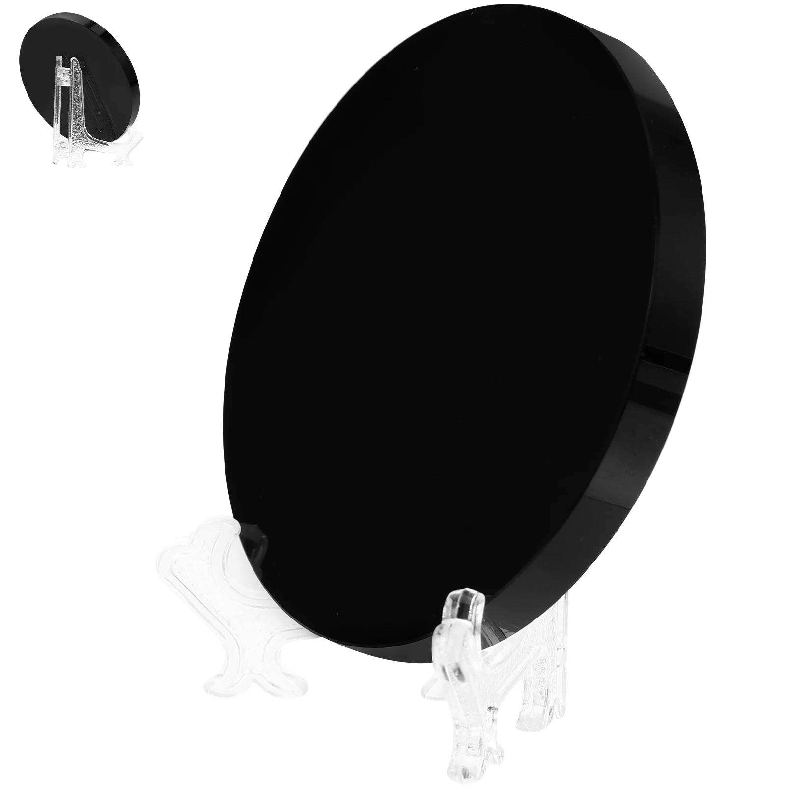 

Scrying Mirror Black Obsidian Round Decor with Stand for Home Office Meditation Room Fengshui Divination Modern Accent Decor