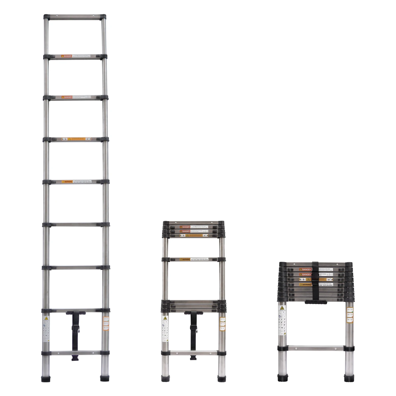 Telescopische ladder 2,6 m-5 m multifunctionele stalen uitschuifbare ladder met antislipvoeten, EN131 stevige loft inklapbaar voor zolderdak