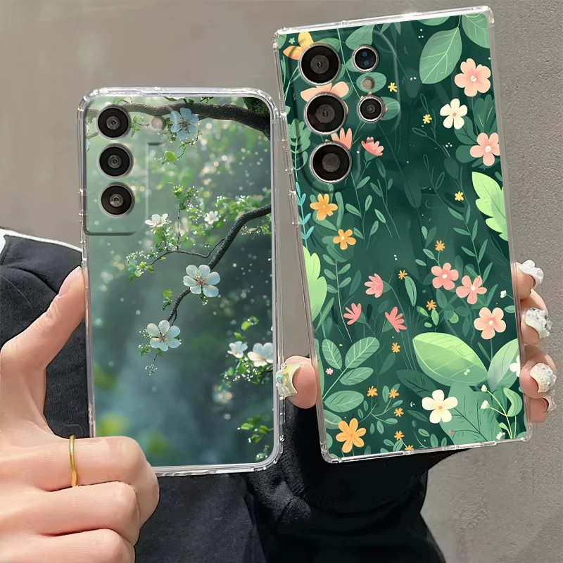 Botanical Illustration Transparent Cover for Samsung Galaxy S26 S25 S24 S23 S22 S21 S20 FE Ultra S25Edge Plus 5G Phone Case Capa