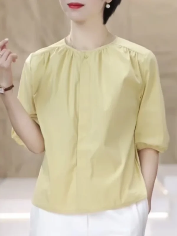 

plus Size Casual Cotton Shirt Women's Summer New Style Loose Fit Folded Sleeve Casual Loose Top Korean Style plus Size Shirt