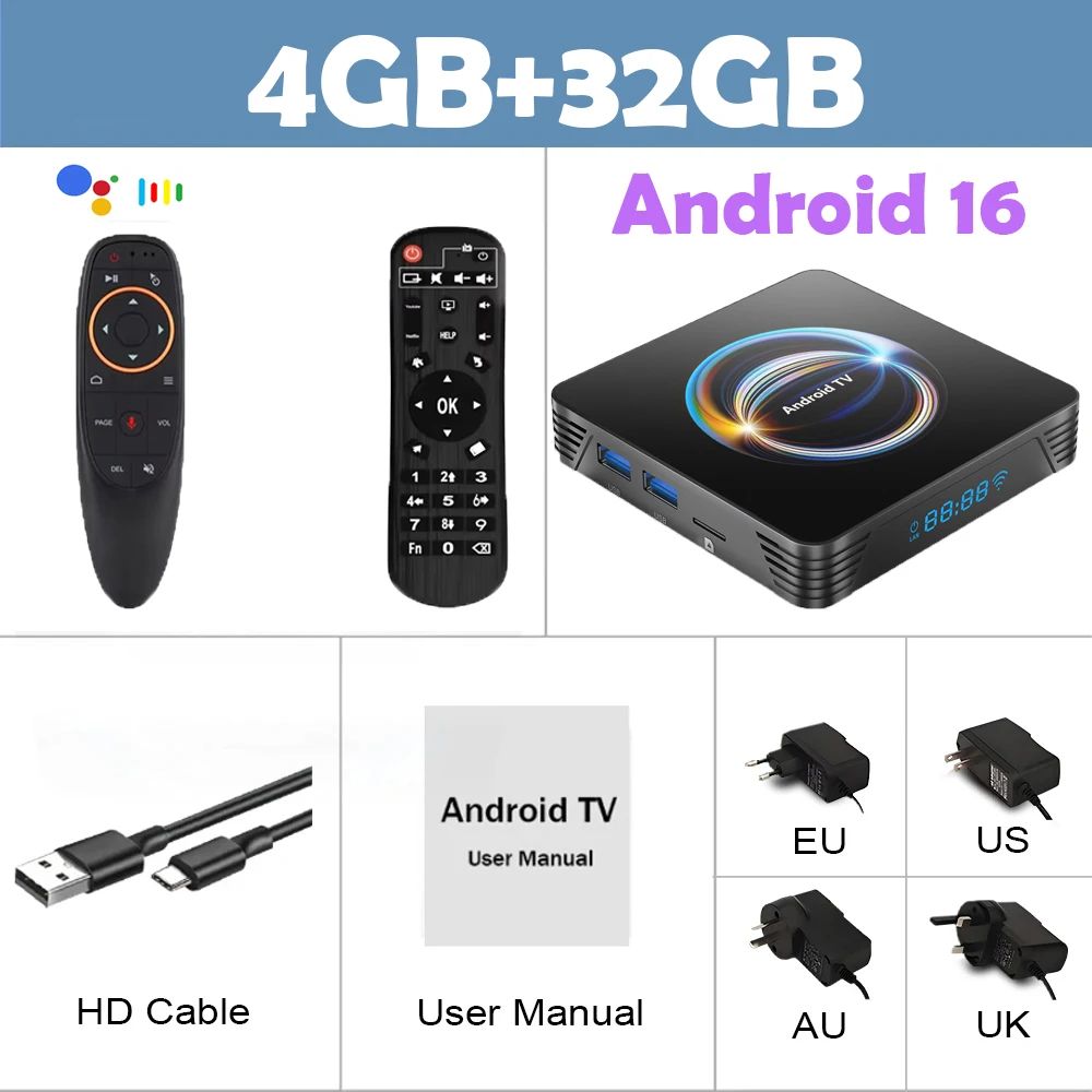 Android 16 Smart TV Box X66 8 GB + 256 GB Rockchip RK3528 Google Assistent 8K Video Bluetooth5.4 Mediaspeler Zeer snelle Set Top Box