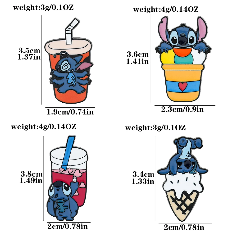 4 Pcs Lilo&Stitch Brooch Cute Stitch Enamel Pins Metal Badge Accessories Backpack Clothing Jewelry Gift for Friend