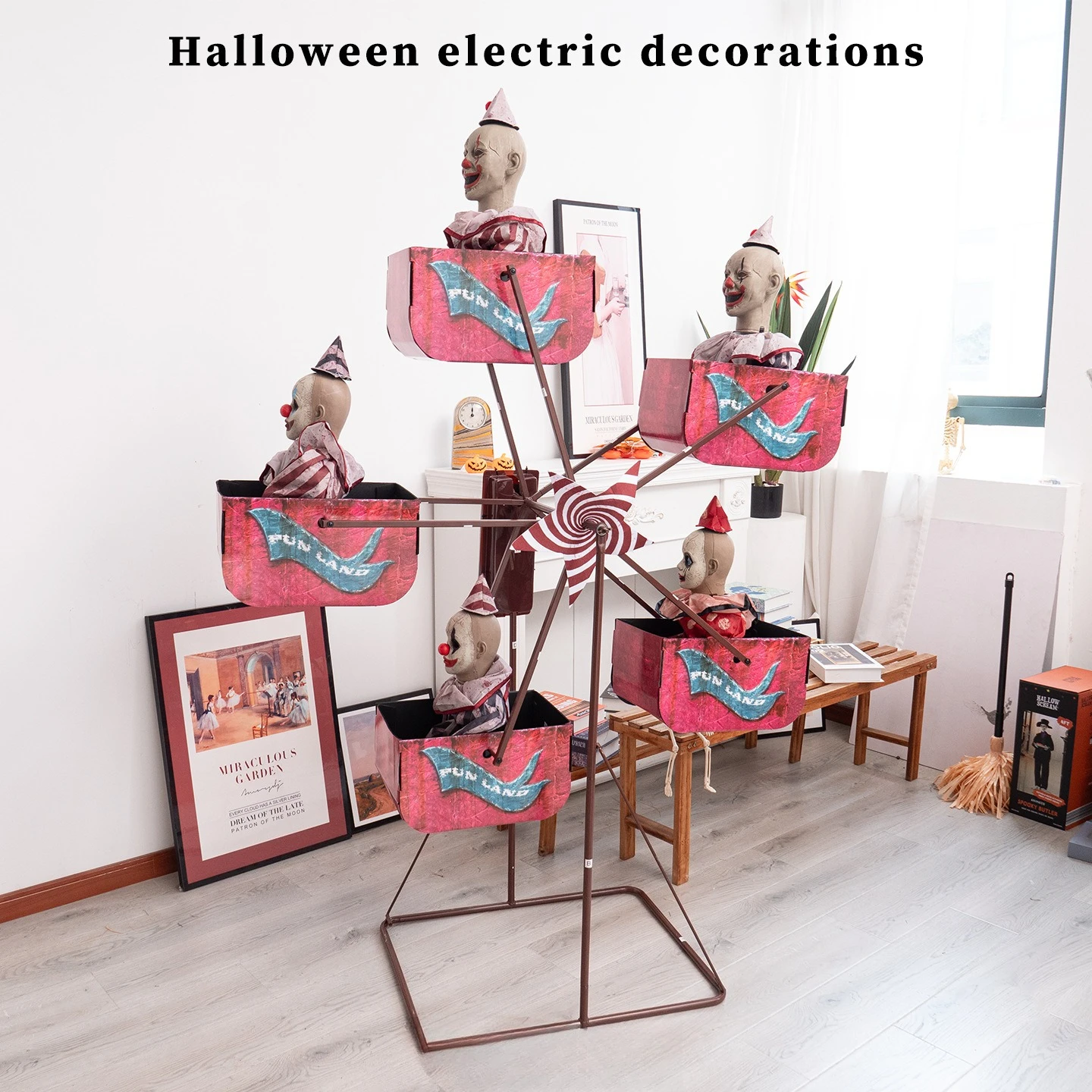 Halloween cross-border new Ferris wheel clown electric induction haunted house decoration scene layout decoration prop ornaments