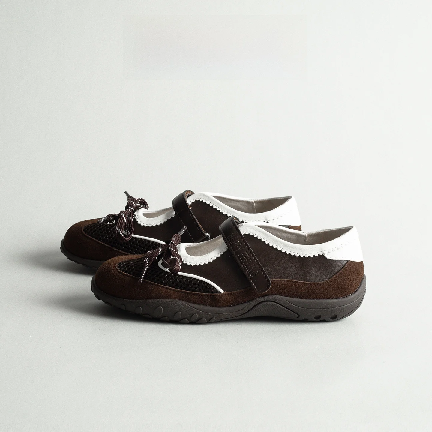 

Leather Ballet Flats Women's Spring Knot Magic Tape Thick Bottom Casual Sports Dequn Mary Jane Single Shoes