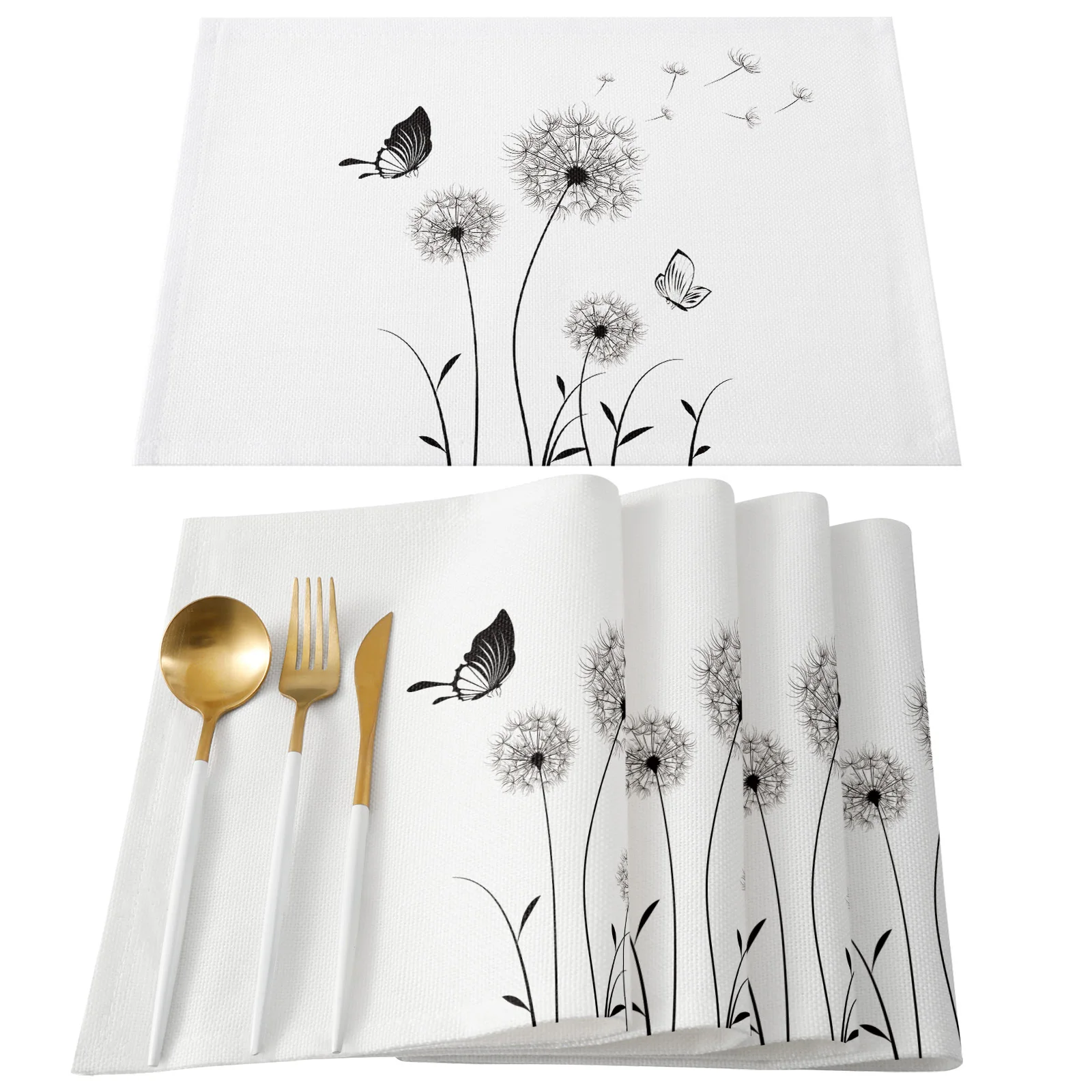 Modern Table Runner Dandelion Butterfly Black White Table Runners for Wedding Kitchen Dinner Tablecloth Placemat Decor