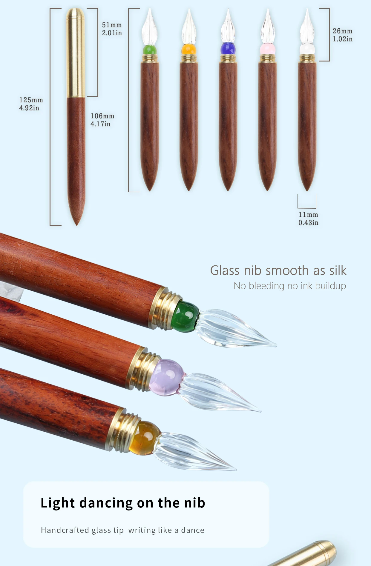 SeamiArt 1 Stück Holzgriff mit 1 Stück austauschbarer Glasfeder-Dip-Pen für Kalligrafie, Schreibwaren für Studenten, Kunstbedarf – Detail 2