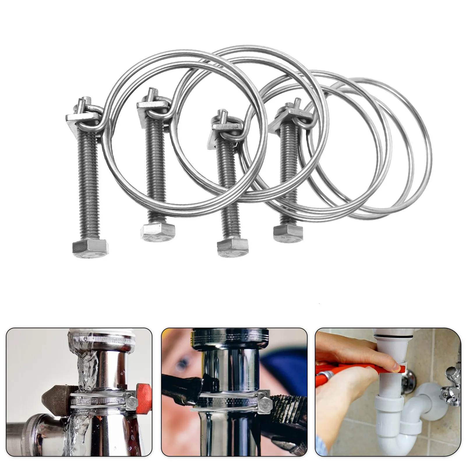 4Pcs Stainless Steel Hose Clips Durable Polished Pipe Clamps Fast Installation and 360 Degree Clamping Practical Hose Clamps