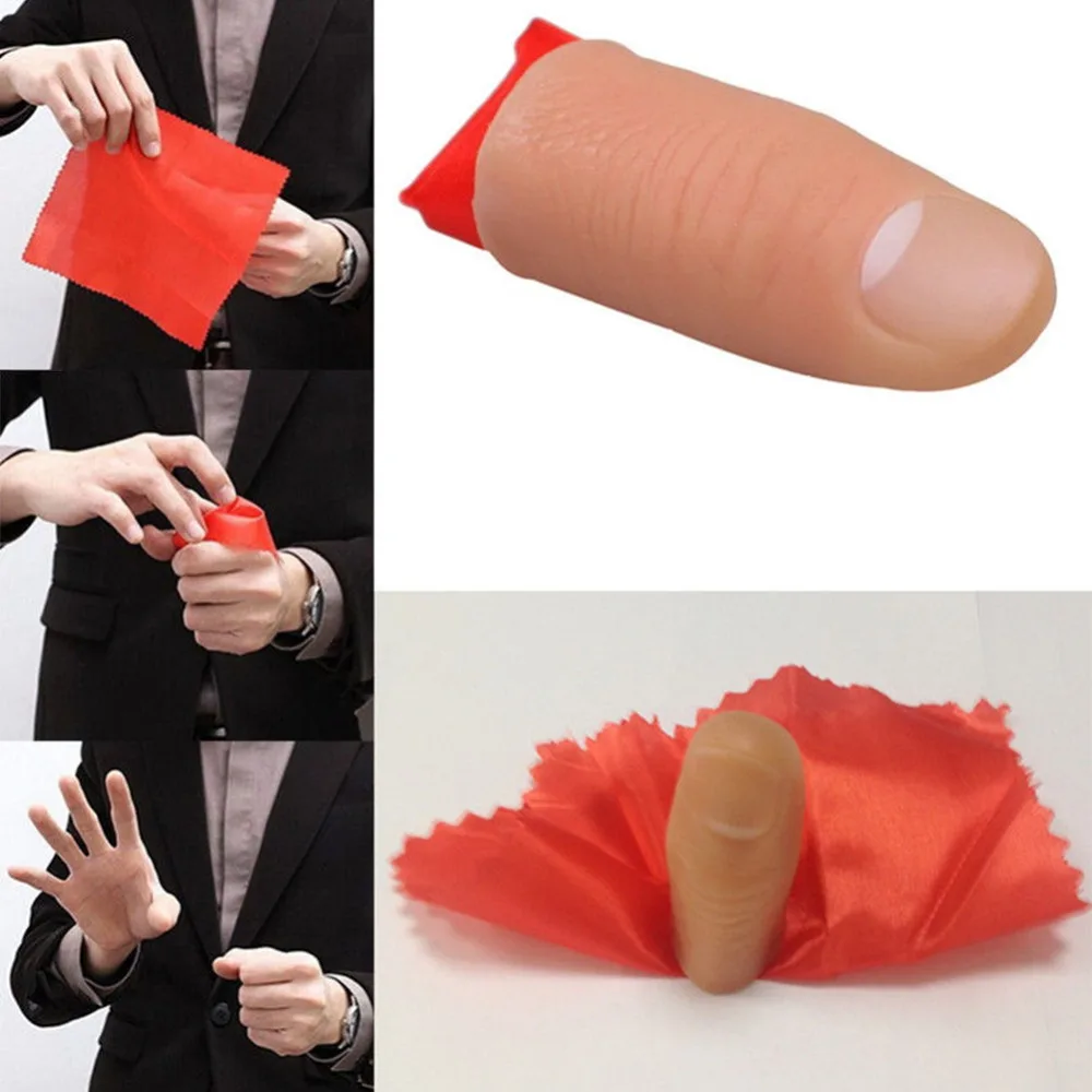 Fashion Finger Magic Tricks phantasy Props Close Up Vanish Appearing Plastic Finger Thumb Tip Red Silk Clothing