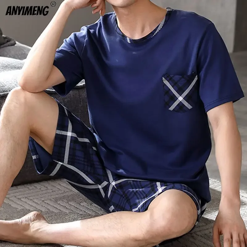 Men Pajamas Set Summer Cotton L-5XL Casual Sleepwear Minimalist Style Shorts Leisure Homewear Fashion Boys Nightwear Pijamas