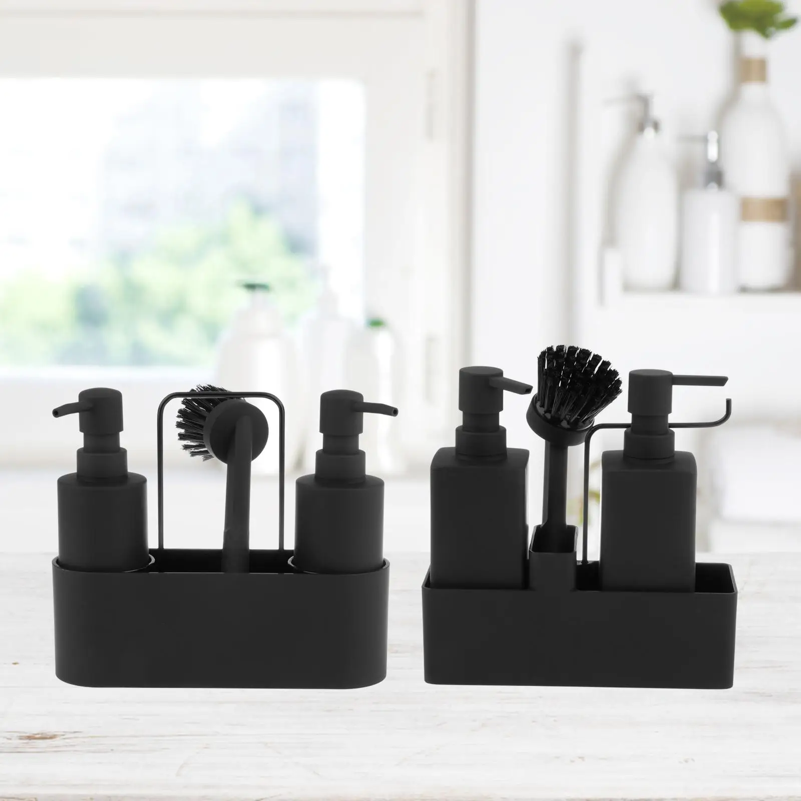 

3 in 1 Soap Dispenser with Sponge Holder Liquid Hand Soap Dispenser with Brush for Kitchen Hotel Home Countertop Holder Rack